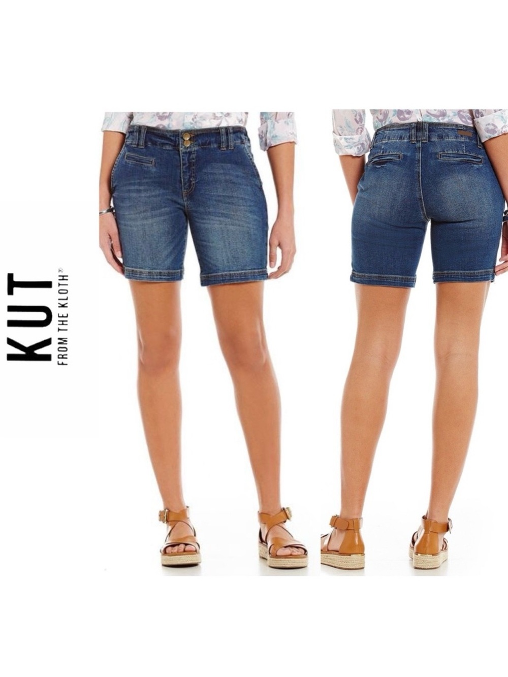 Kut From The Kloth Denise Bermuda Blue Trouser Shorts, Size 16